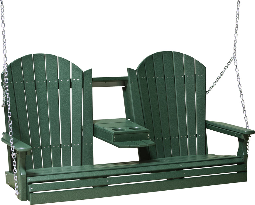 LuxCraft Adirondack 5ft. Recycled Plastic Porch Swing with Flip Down Center Console
