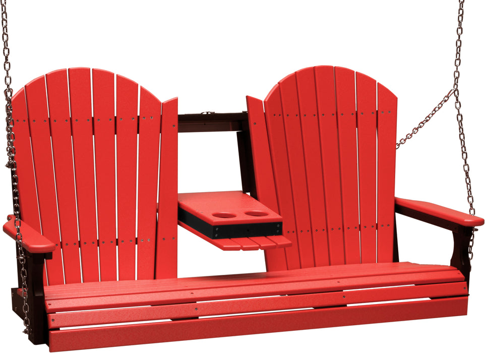 LuxCraft Adirondack 5ft. Recycled Plastic Porch Swing with Flip Down Center Console