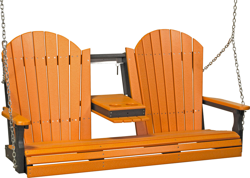 LuxCraft Adirondack 5ft. Recycled Plastic Porch Swing with Flip Down Center Console