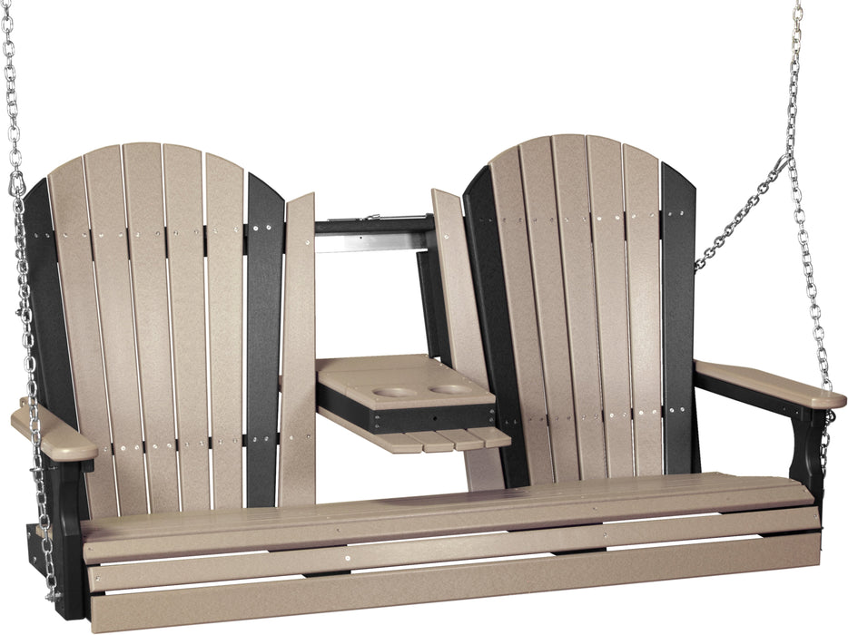 LuxCraft Adirondack 5ft. Recycled Plastic Porch Swing with Flip Down Center Console