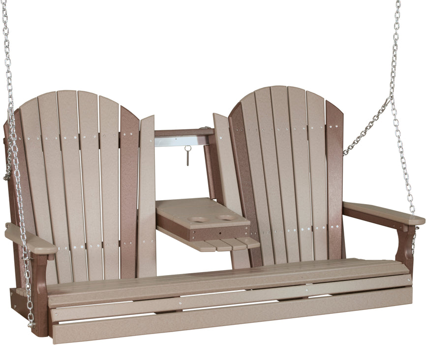 LuxCraft Adirondack 5ft. Recycled Plastic Porch Swing with Flip Down Center Console