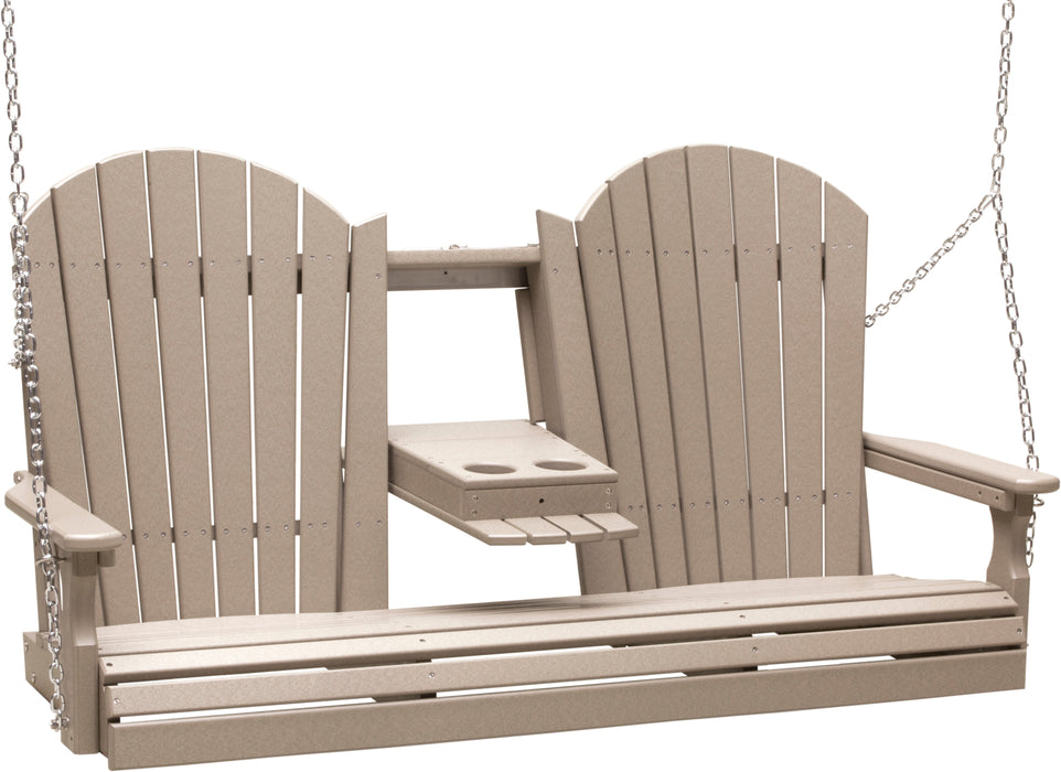 LuxCraft Adirondack 5ft. Recycled Plastic Porch Swing with Flip Down Center Console