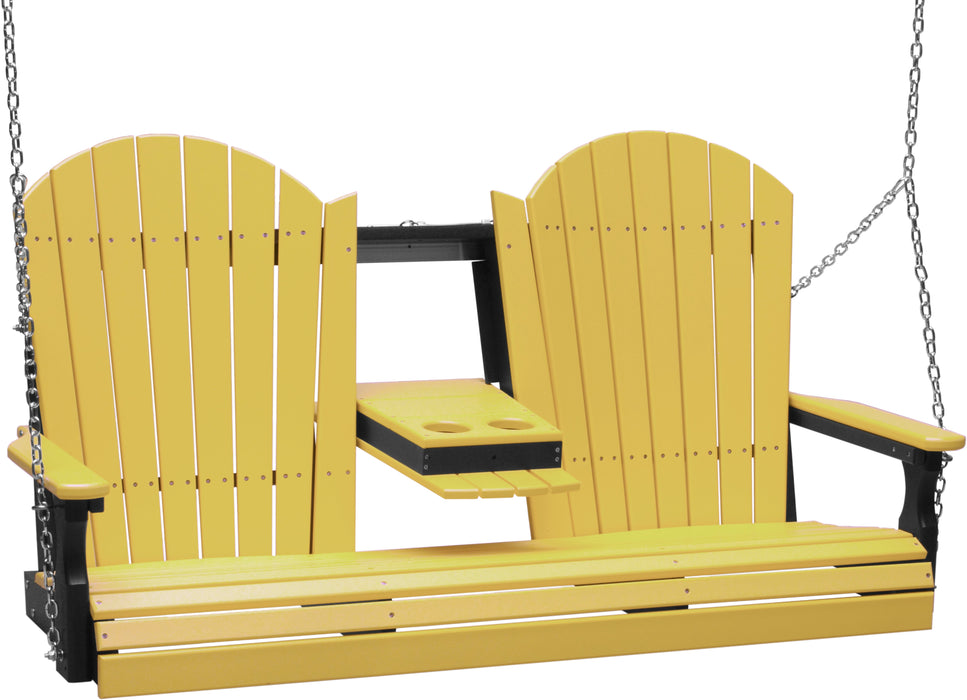 LuxCraft Adirondack 5ft. Recycled Plastic Porch Swing with Flip Down Center Console