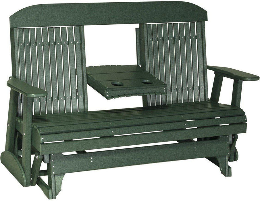 LuxCraft Classic Highback 5ft. Recycled Plastic Glider with Flip Down Center Console