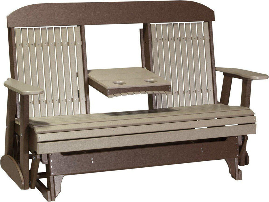LuxCraft Classic Highback 5ft. Recycled Plastic Glider with Flip Down Center Console