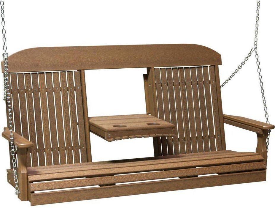 LuxCraft Classic Highback 5ft. Recycled Plastic Porch Swing with Flip Down Center Console