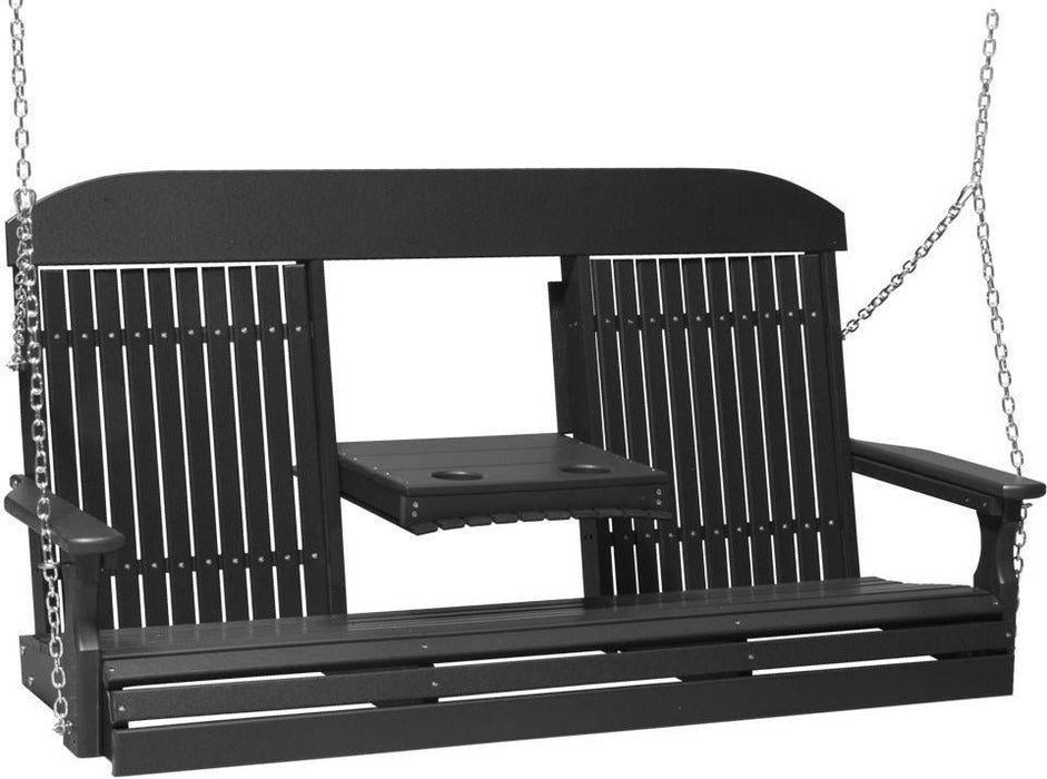 LuxCraft Classic Highback 5ft. Recycled Plastic Porch Swing with Flip Down Center Console