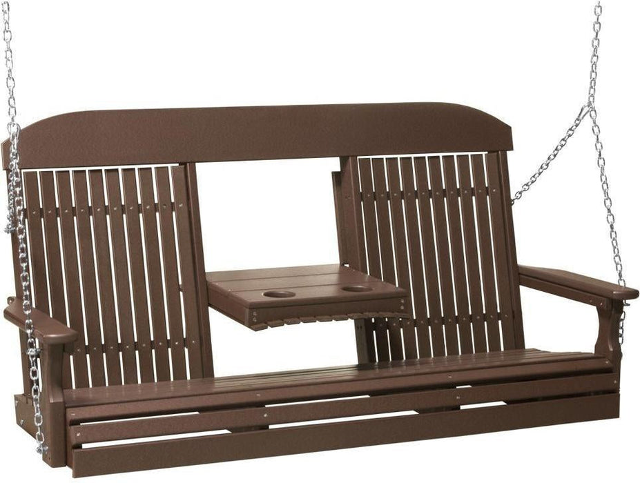LuxCraft Classic Highback 5ft. Recycled Plastic Porch Swing with Flip Down Center Console