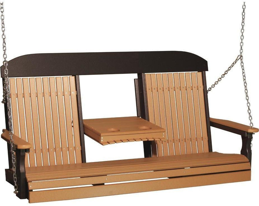 LuxCraft Classic Highback 5ft. Recycled Plastic Porch Swing with Flip Down Center Console