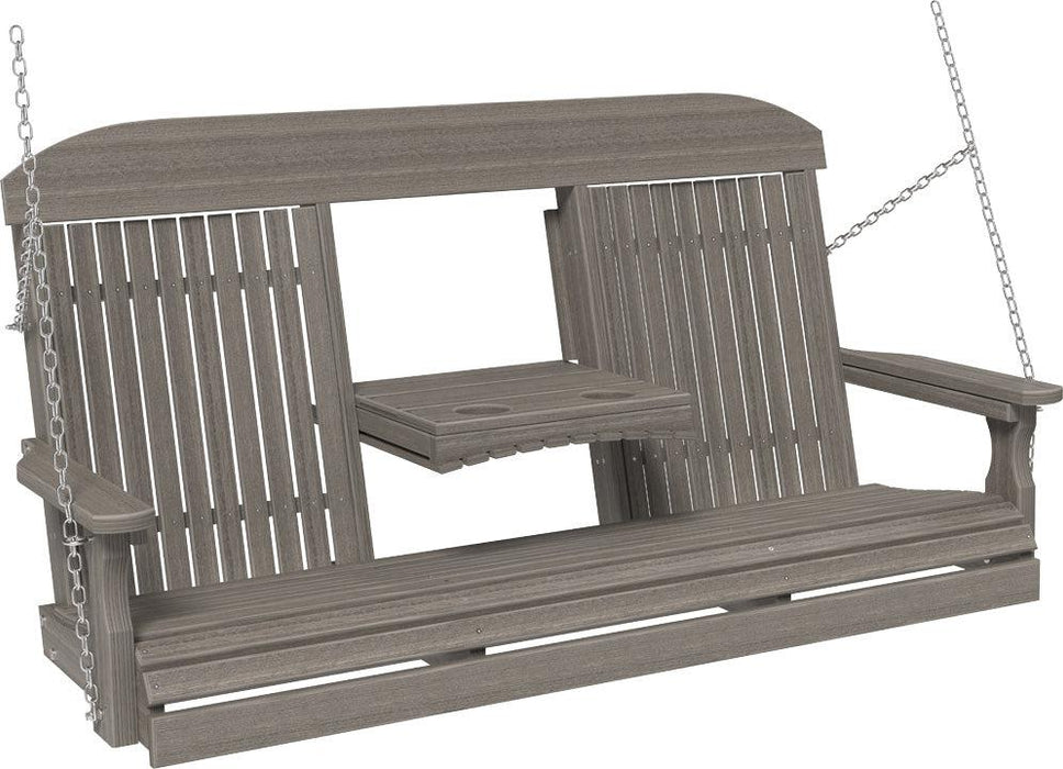 LuxCraft Classic Highback 5ft. Recycled Plastic Porch Swing with Flip Down Center Console