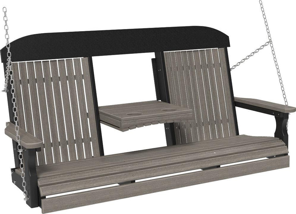 LuxCraft Classic Highback 5ft. Recycled Plastic Porch Swing with Flip Down Center Console
