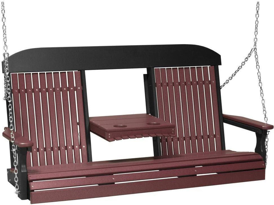 LuxCraft Classic Highback 5ft. Recycled Plastic Porch Swing with Flip Down Center Console