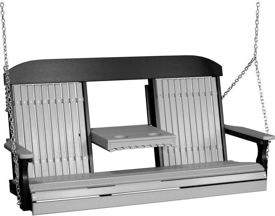 LuxCraft Classic Highback 5ft. Recycled Plastic Porch Swing with Flip Down Center Console