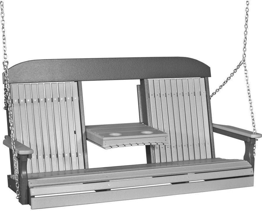 LuxCraft Classic Highback 5ft. Recycled Plastic Porch Swing with Flip Down Center Console