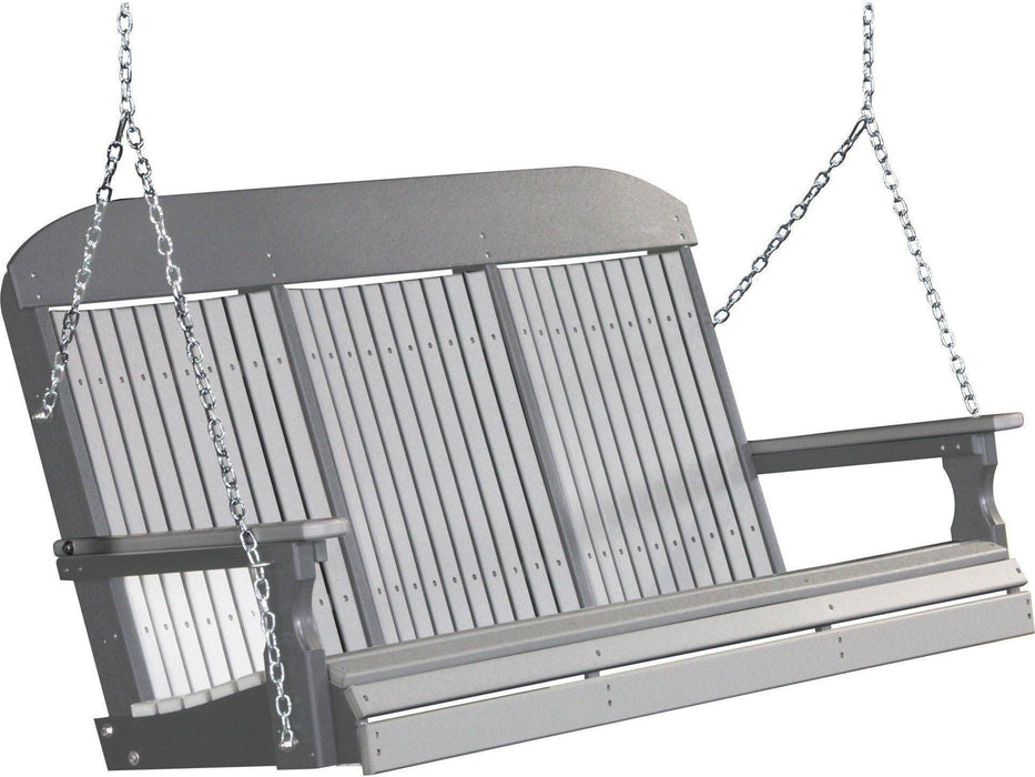 LuxCraft Classic Highback 5ft. Recycled Plastic Porch Swing with Flip Down Center Console