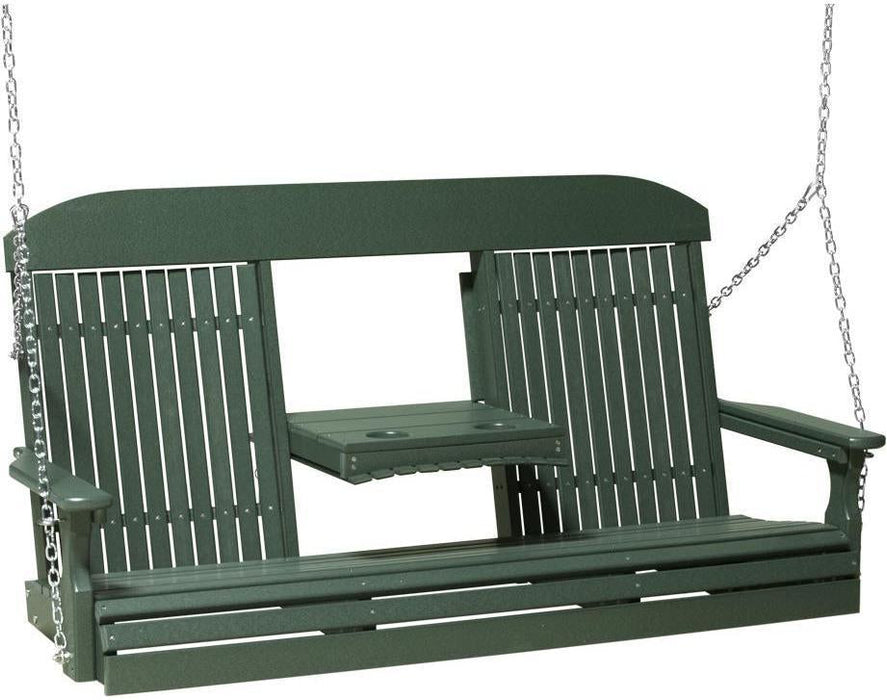 LuxCraft Classic Highback 5ft. Recycled Plastic Porch Swing with Flip Down Center Console