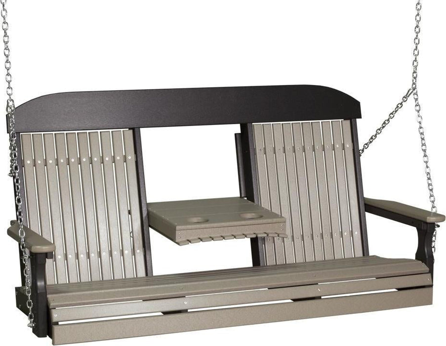 LuxCraft Classic Highback 5ft. Recycled Plastic Porch Swing with Flip Down Center Console