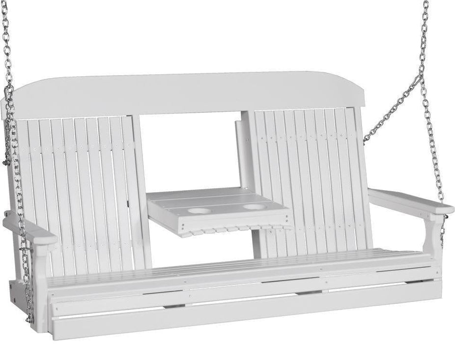 LuxCraft Classic Highback 5ft. Recycled Plastic Porch Swing with Flip Down Center Console