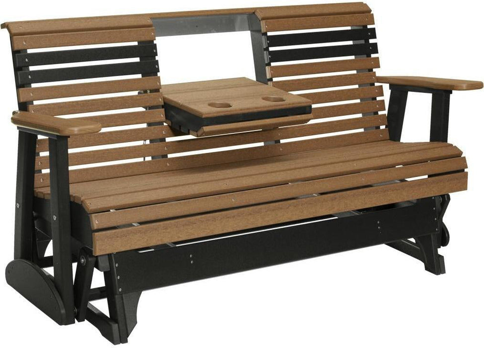 LuxCraft 5' Rollback Recycled Plastic Patio Glider with Flip Down Center Console