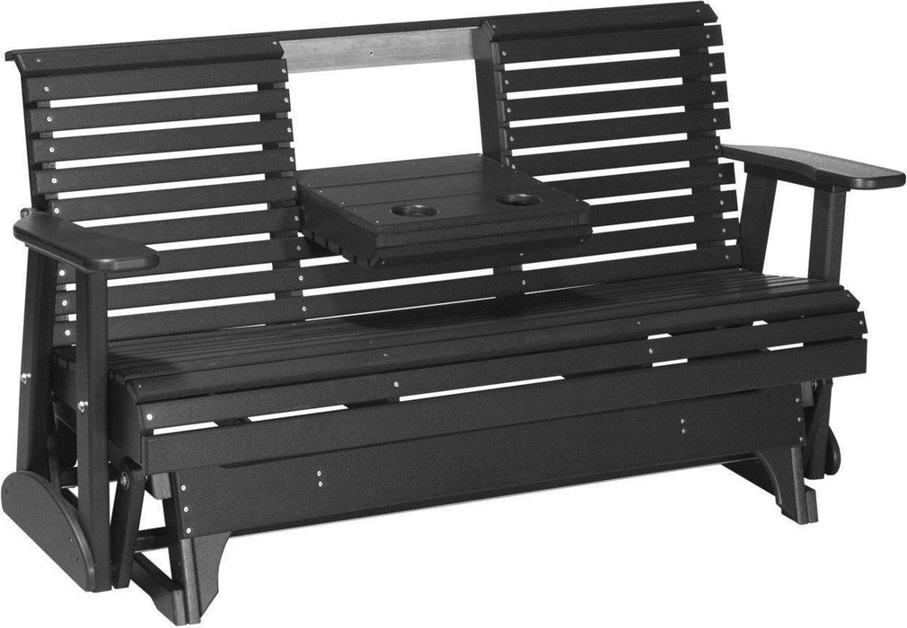 LuxCraft 5' Rollback Recycled Plastic Patio Glider with Flip Down Center Console