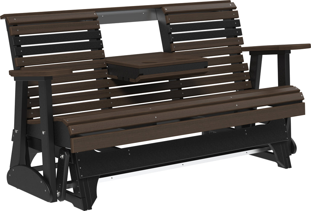 LuxCraft 5' Rollback Recycled Plastic Patio Glider with Flip Down Center Console