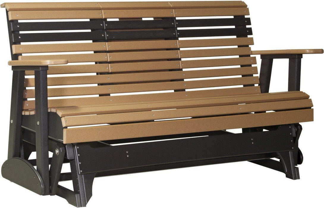 LuxCraft 5' Rollback Recycled Plastic Patio Glider with Flip Down Center Console