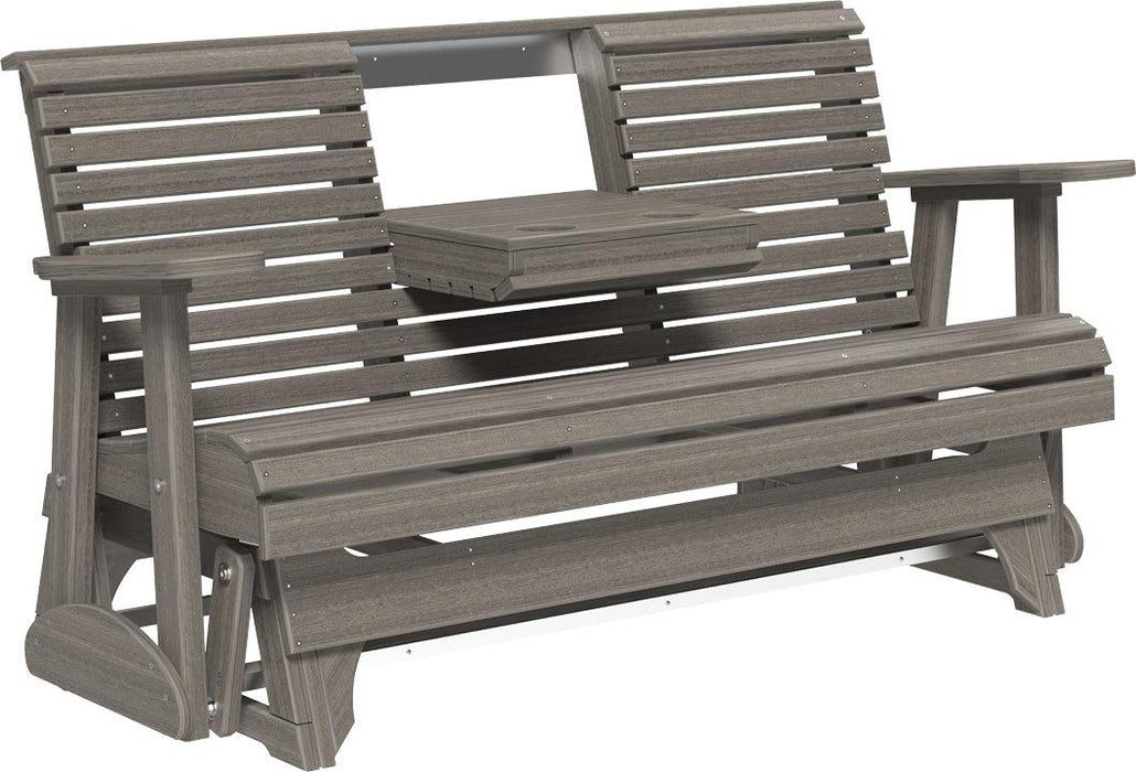 LuxCraft 5' Rollback Recycled Plastic Patio Glider with Flip Down Center Console