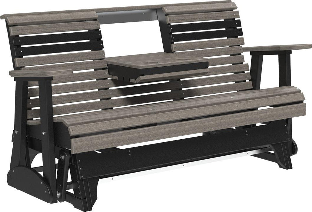 LuxCraft 5' Rollback Recycled Plastic Patio Glider with Flip Down Center Console