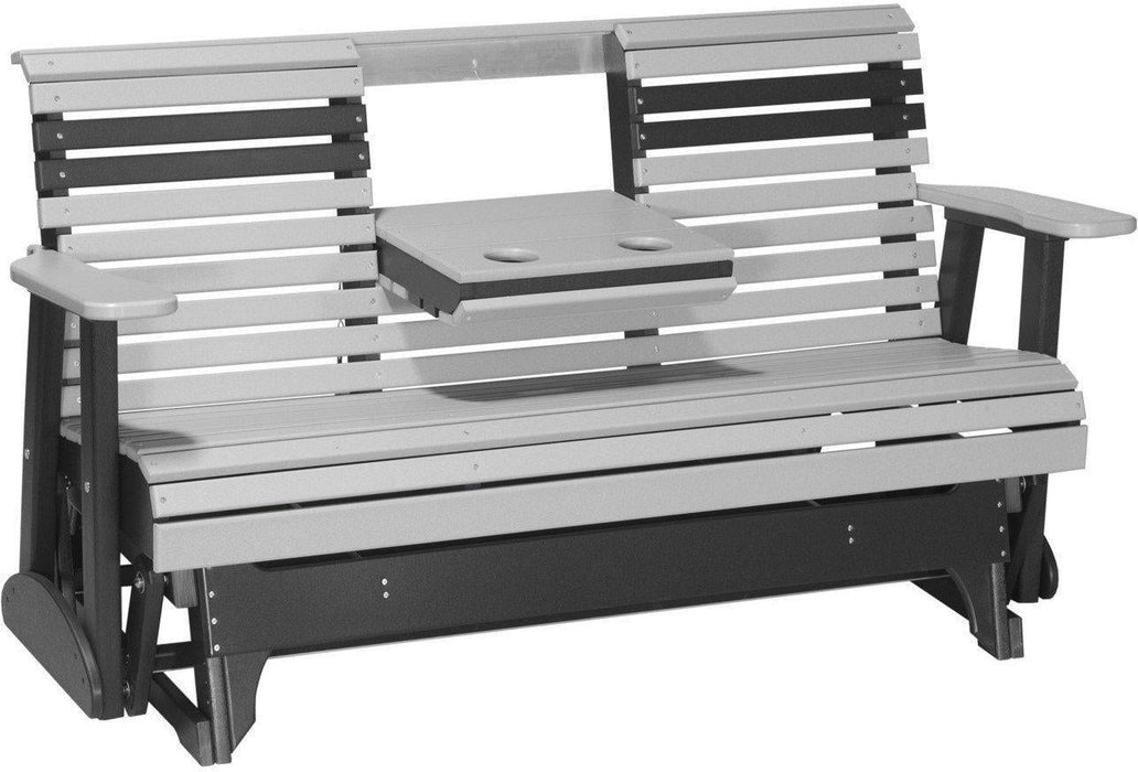 LuxCraft 5' Rollback Recycled Plastic Patio Glider with Flip Down Center Console