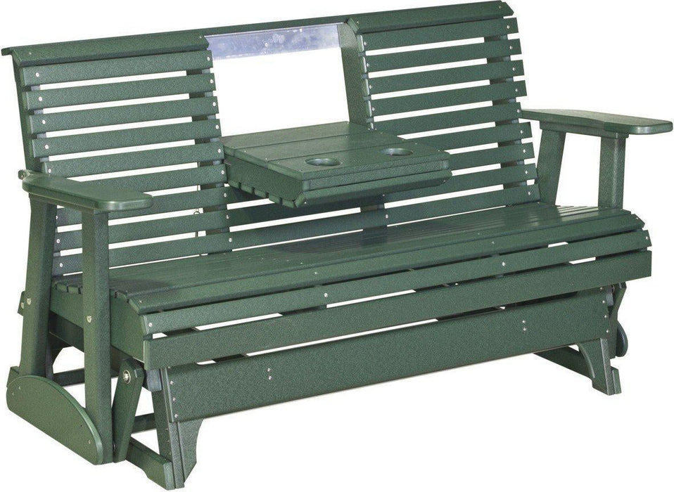 LuxCraft 5' Rollback Recycled Plastic Patio Glider with Flip Down Center Console