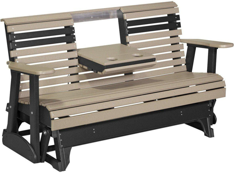 LuxCraft 5' Rollback Recycled Plastic Patio Glider with Flip Down Center Console