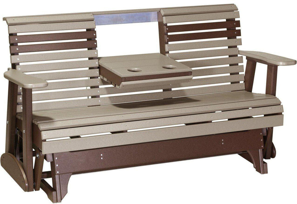 LuxCraft 5' Rollback Recycled Plastic Patio Glider with Flip Down Center Console