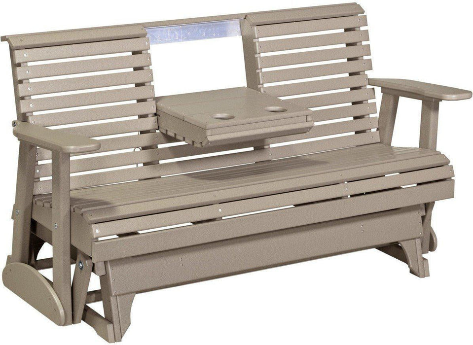 LuxCraft 5' Rollback Recycled Plastic Patio Glider with Flip Down Center Console