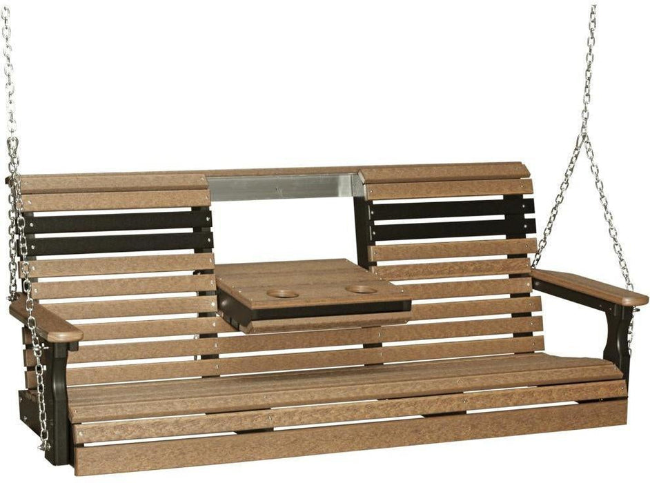 LuxCraft Rollback 5ft Recycled Plastic Plain Porch Swing with Flip Down Center Console