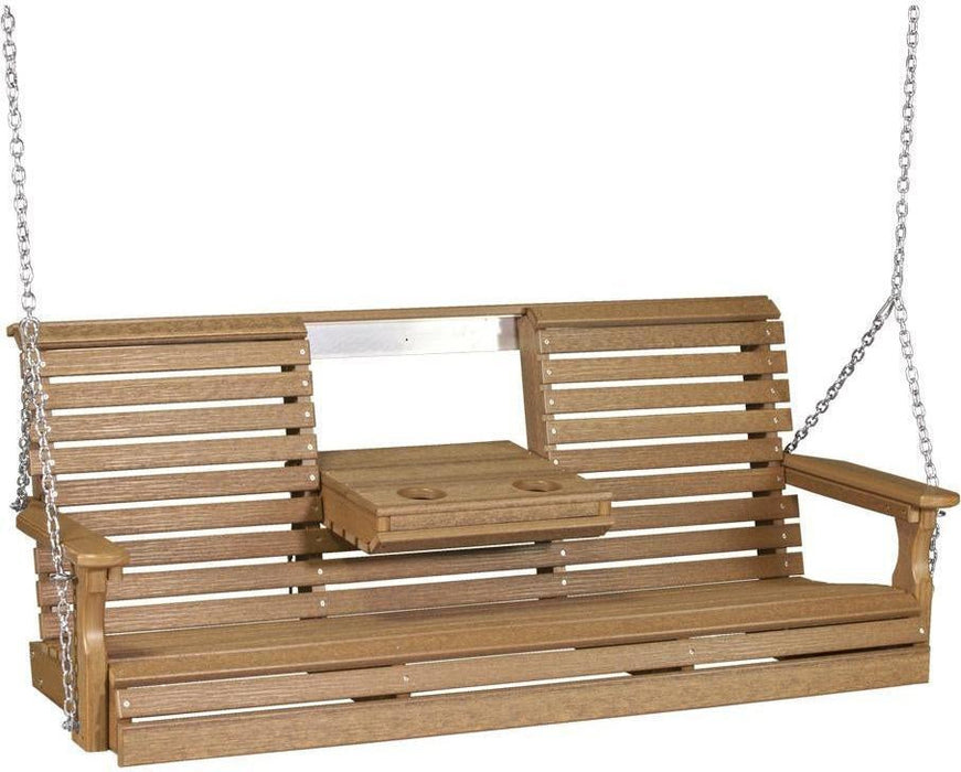 LuxCraft Rollback 5ft Recycled Plastic Plain Porch Swing with Flip Down Center Console
