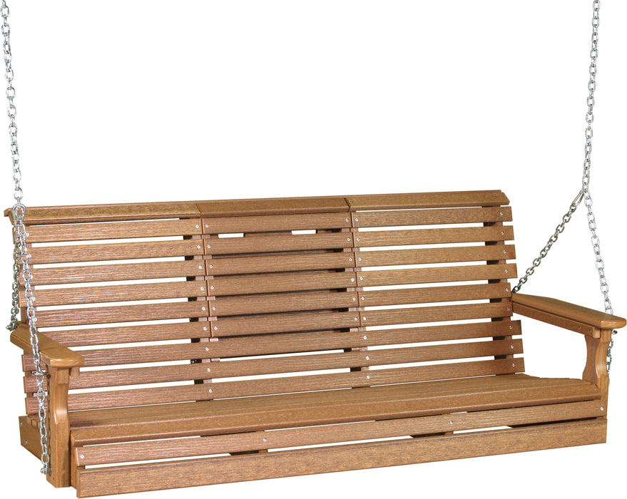 LuxCraft Rollback 5ft Recycled Plastic Plain Porch Swing with Flip Down Center Console