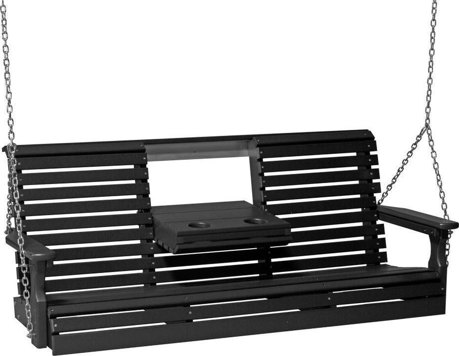 LuxCraft Rollback 5ft Recycled Plastic Plain Porch Swing with Flip Down Center Console