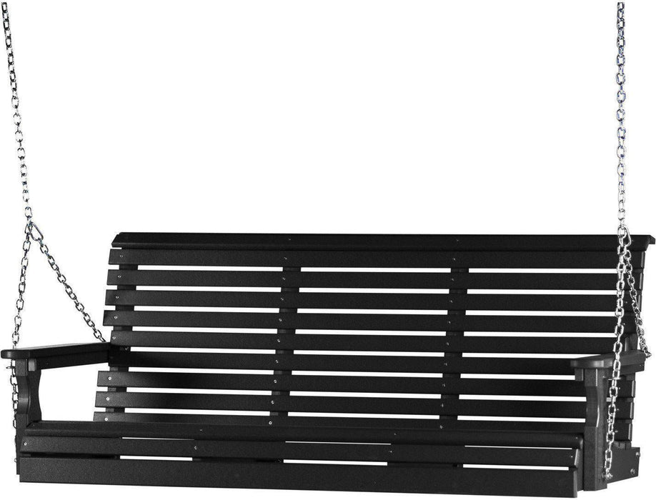 LuxCraft Rollback 5ft Recycled Plastic Plain Porch Swing with Flip Down Center Console
