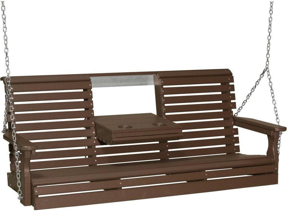LuxCraft Rollback 5ft Recycled Plastic Plain Porch Swing with Flip Down Center Console