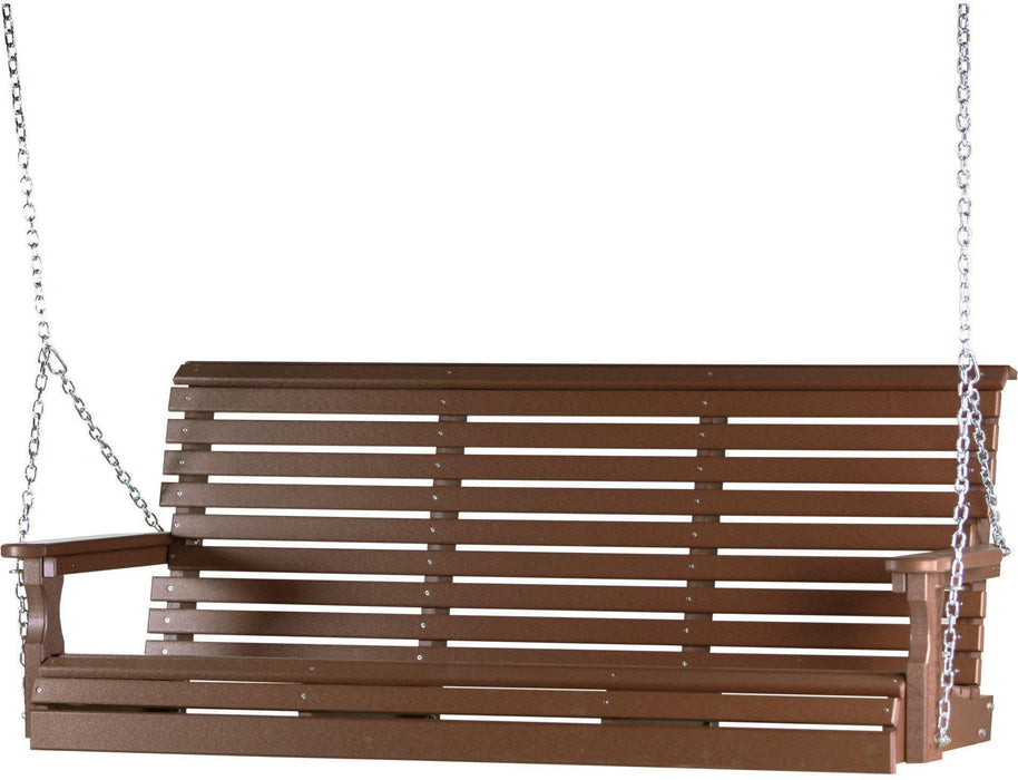 LuxCraft Rollback 5ft Recycled Plastic Plain Porch Swing with Flip Down Center Console