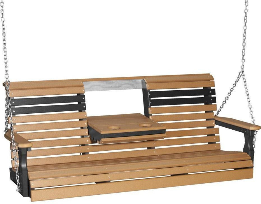 LuxCraft Rollback 5ft Recycled Plastic Plain Porch Swing with Flip Down Center Console