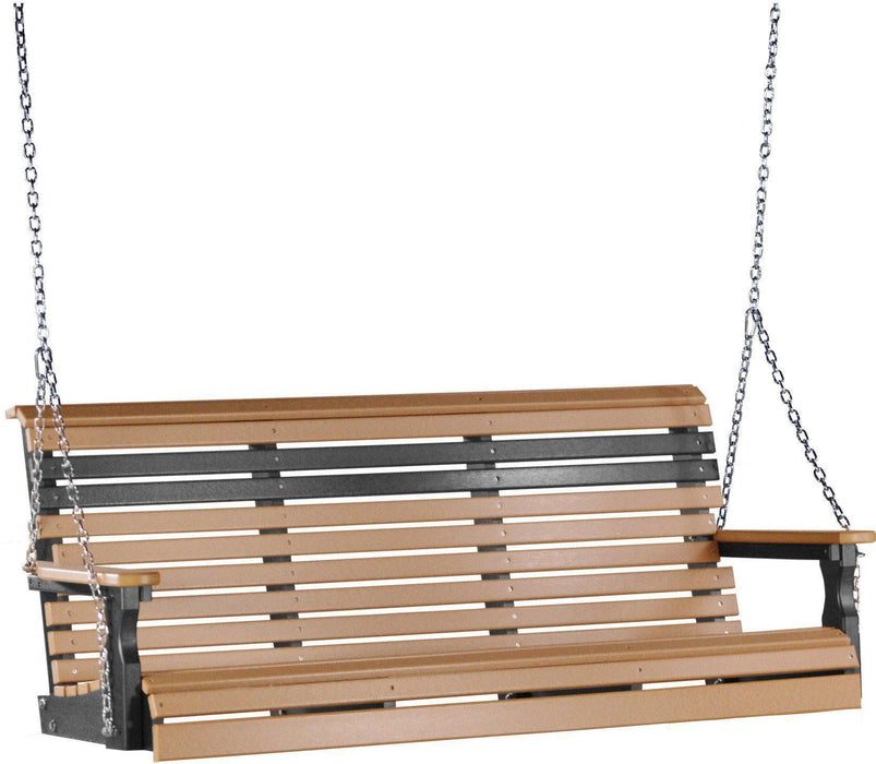 LuxCraft Rollback 5ft Recycled Plastic Plain Porch Swing with Flip Down Center Console