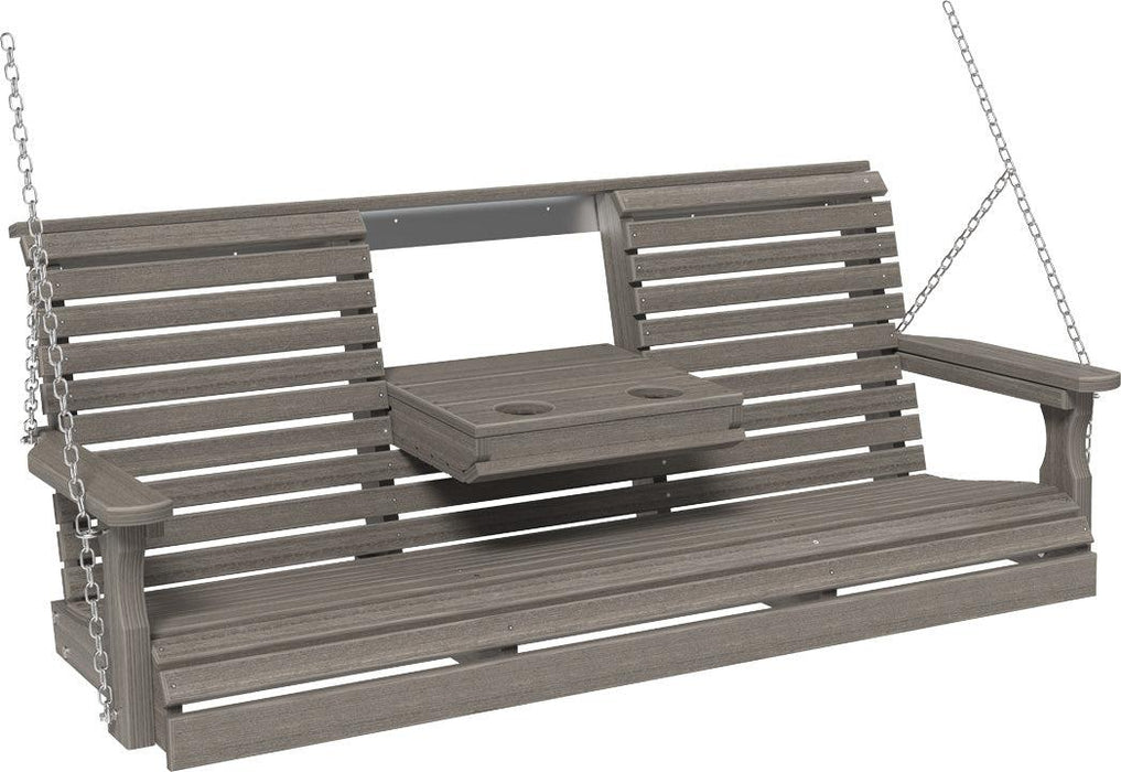 LuxCraft Rollback 5ft Recycled Plastic Plain Porch Swing with Flip Down Center Console