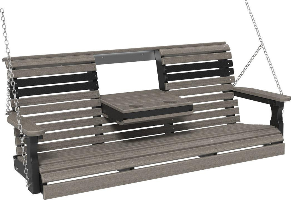 LuxCraft Rollback 5ft Recycled Plastic Plain Porch Swing with Flip Down Center Console