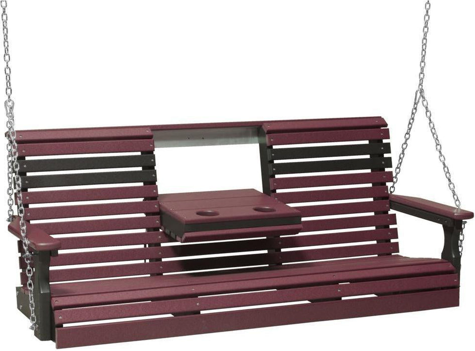 LuxCraft Rollback 5ft Recycled Plastic Plain Porch Swing with Flip Down Center Console
