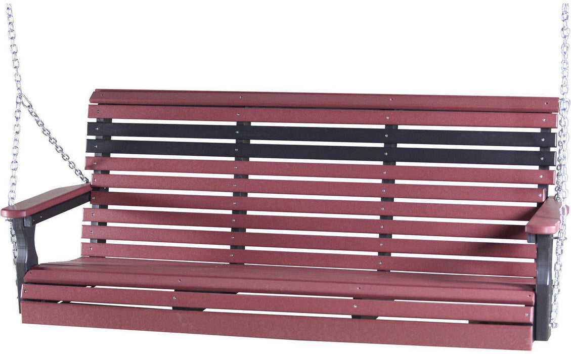 LuxCraft Rollback 5ft Recycled Plastic Plain Porch Swing with Flip Down Center Console