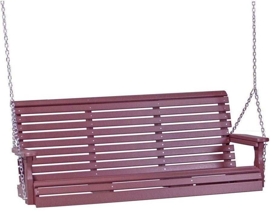 LuxCraft Rollback 5ft Recycled Plastic Plain Porch Swing with Flip Down Center Console