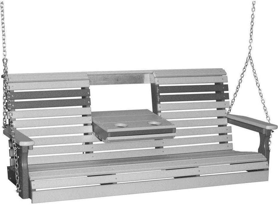 LuxCraft Rollback 5ft Recycled Plastic Plain Porch Swing with Flip Down Center Console