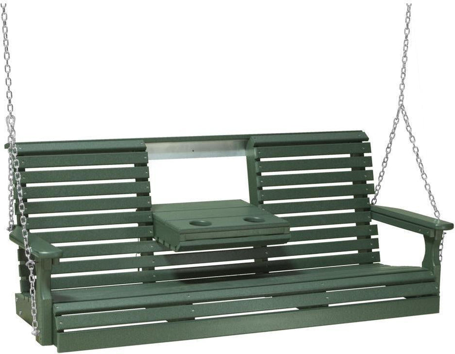 LuxCraft Rollback 5ft Recycled Plastic Plain Porch Swing with Flip Down Center Console