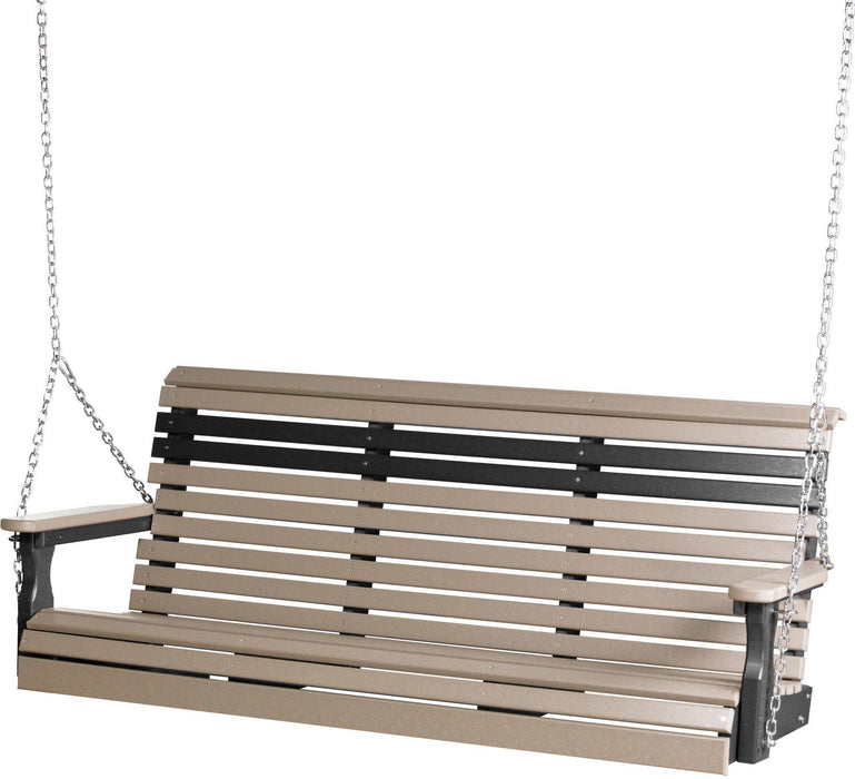 LuxCraft Rollback 5ft Recycled Plastic Plain Porch Swing with Flip Down Center Console